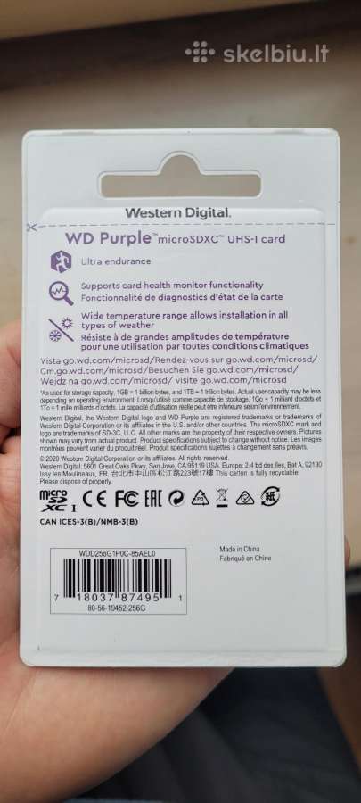Wd Purple 256 GB Surveillance microsd XC Class 1 - nuotraukos Nr. 2