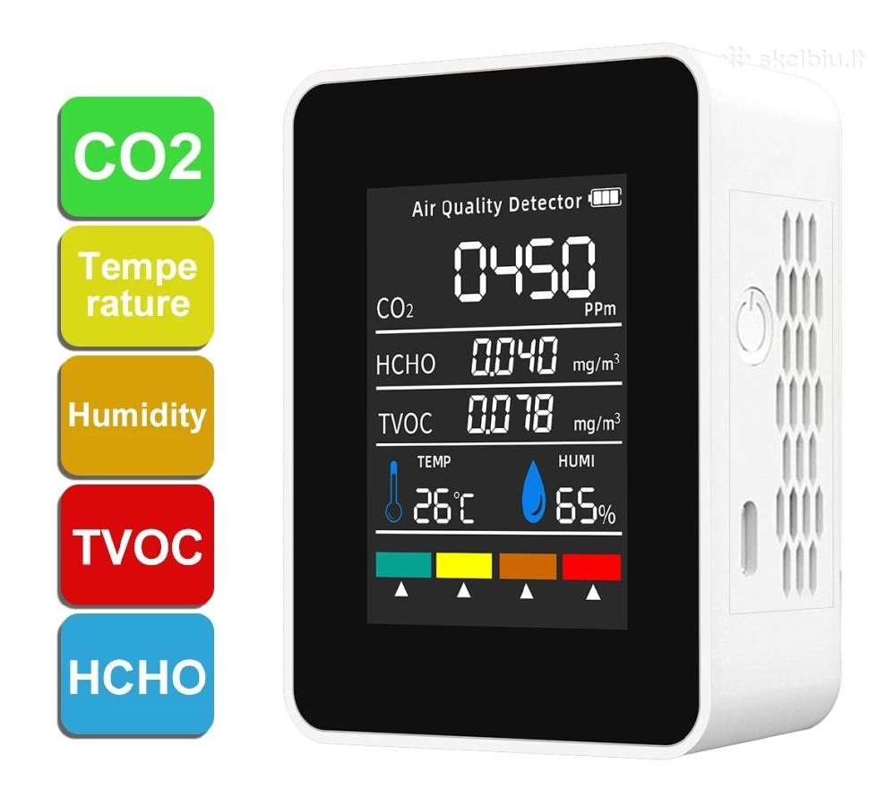 Oro kokybės detektorius Co2 Hcho Tvoc drėgmės temp