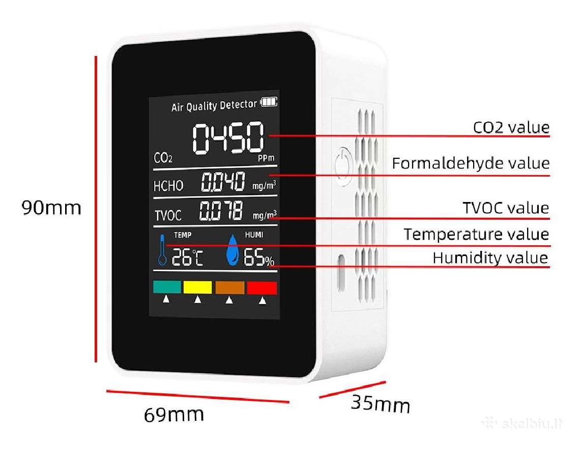 Oro kokybės detektorius Co2 Hcho Tvoc drėgmės temp - nuotraukos Nr. 2