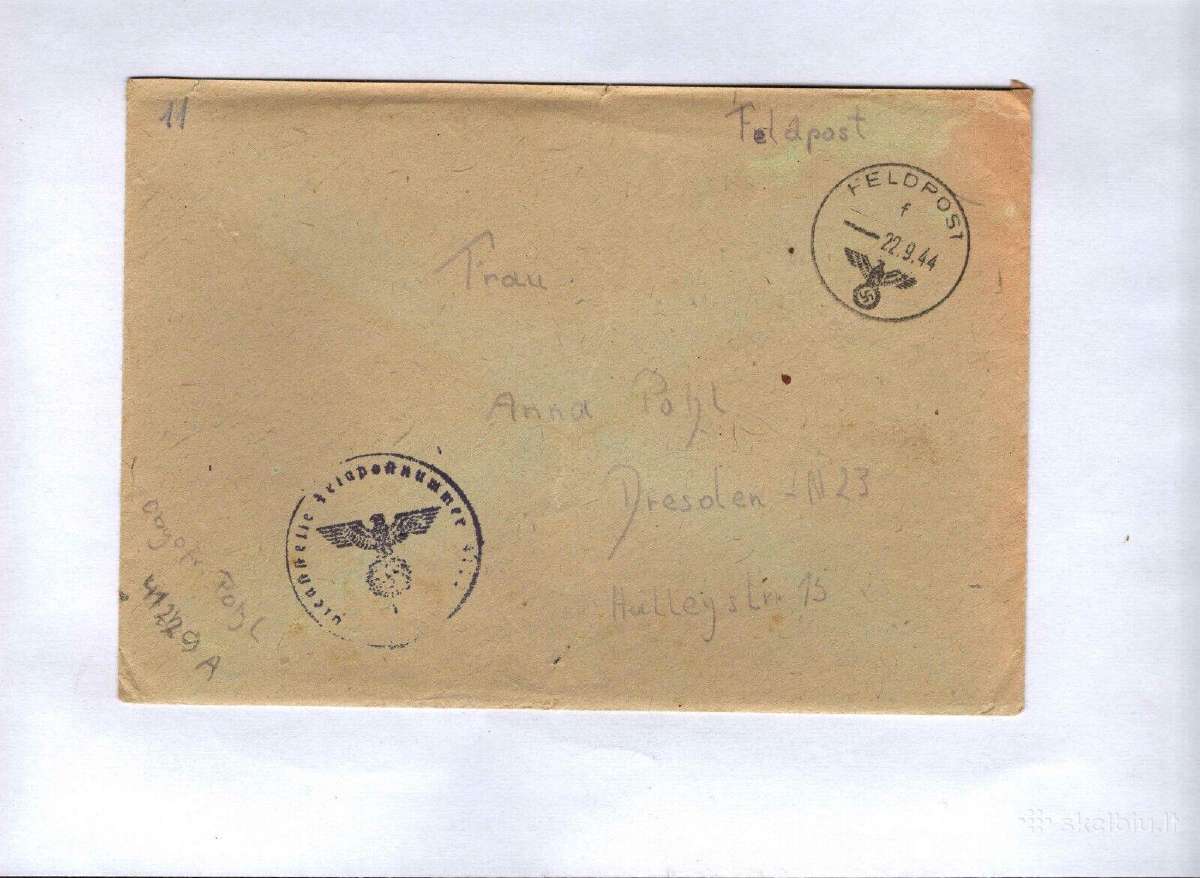 Lauko pastas Lietuva 1944 m. Vokas su laisku - nuotraukos Nr. 2