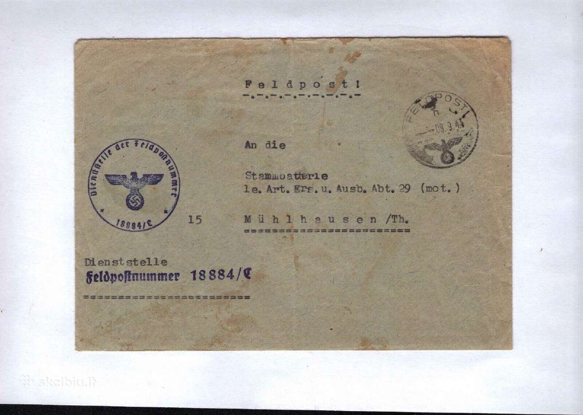 Lauko pastas Lietuva 1944 m. Vokas