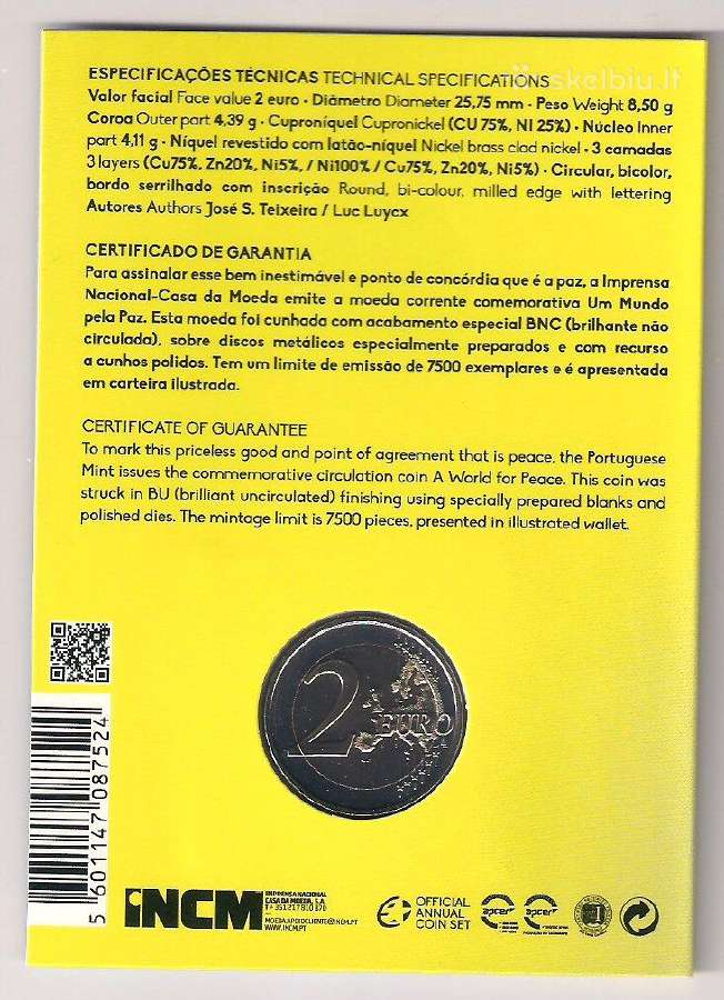 Portugalijos proginės 2 euro moneta - nuotraukos Nr. 3