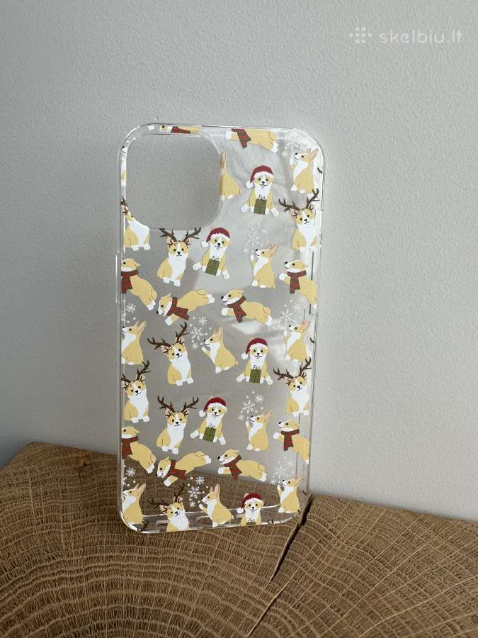 Skaidrus iPhone 14 telefono dėkliukas (šuniukai)