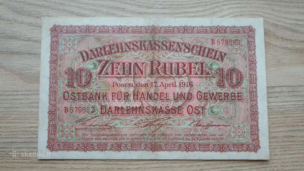 1916 metų 10 Ost rubliai Lietuva Lenkija Vokietija