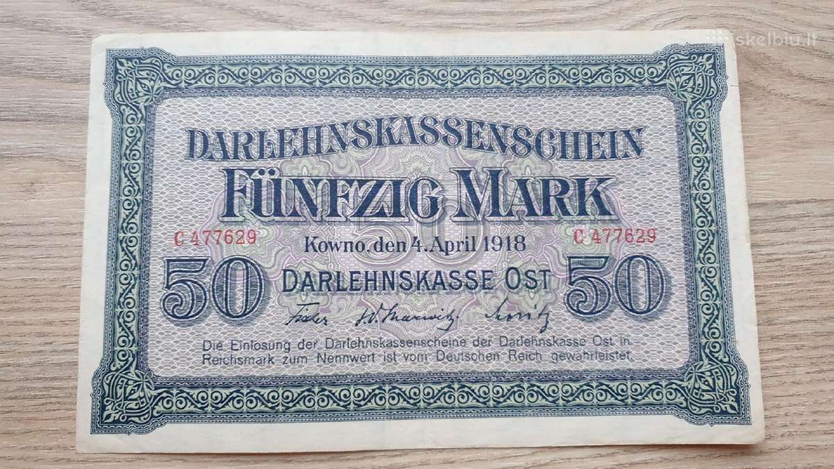 1918 metų 50 Ost markės Lietuva Lenkija Vokietija
