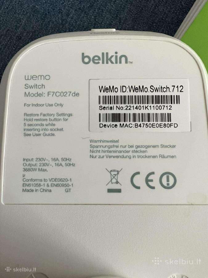 Išmanusis Belkin jungiklis-lizdas Wemo Switch - nuotraukos Nr. 2