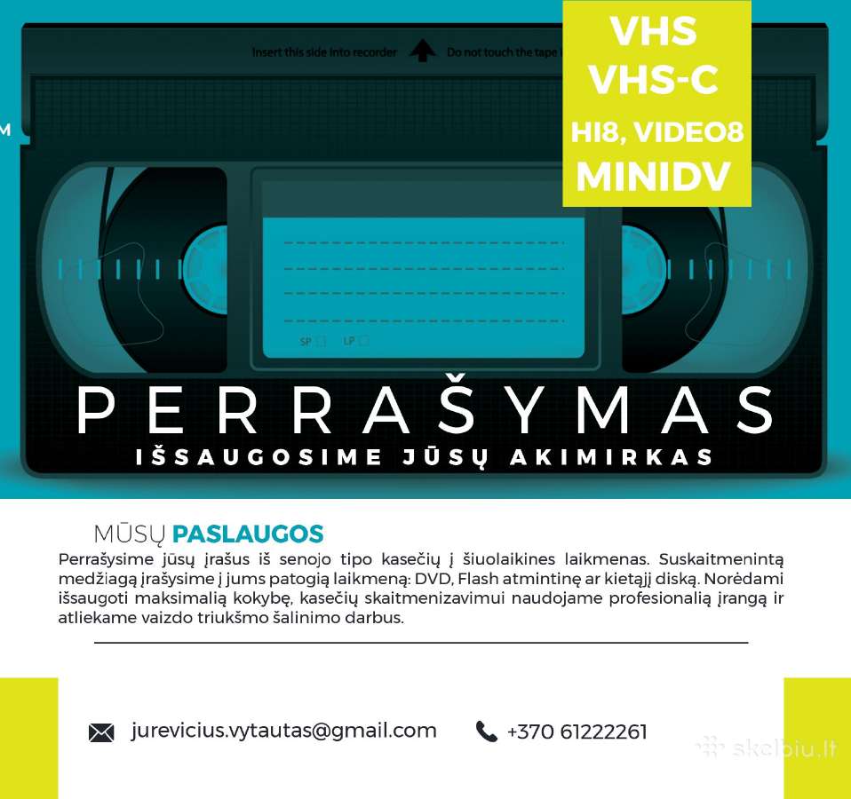 Vhs kasečių 8mm juostu perrašymas-skaitmenizavimas