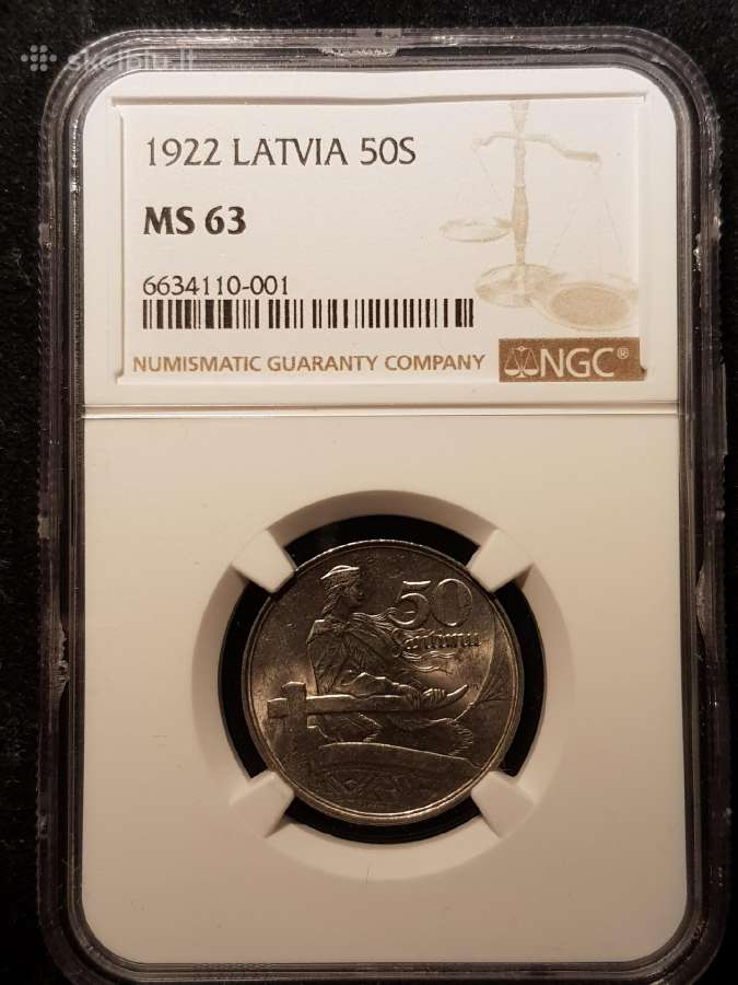 Latvija 1922 50 santimu Ms63 Ngc