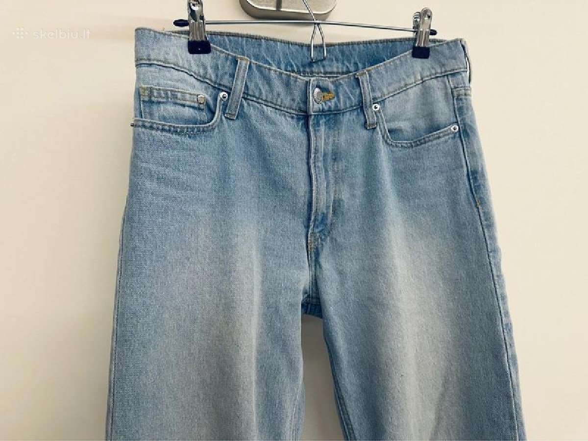 Baggy mid waist šviesiai mėlyni džinsai