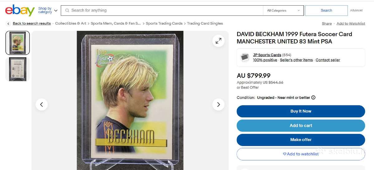 David Beckham 1999 Futera Fans Selection Korta - nuotraukos Nr. 5