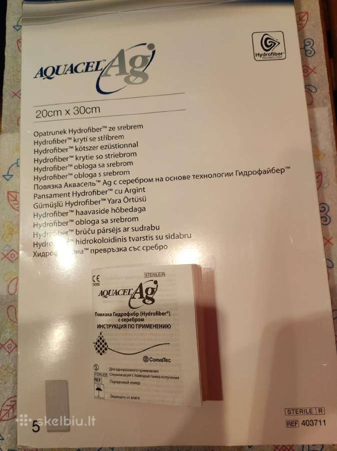 Tvarstis žaizdoms Aquacel Ag ir Granuflex 20x30cm
