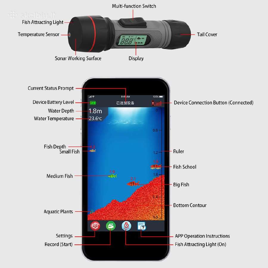 Žuvų echolotas Erchang su bluetooth (ant ledo) - nuotraukos Nr. 5