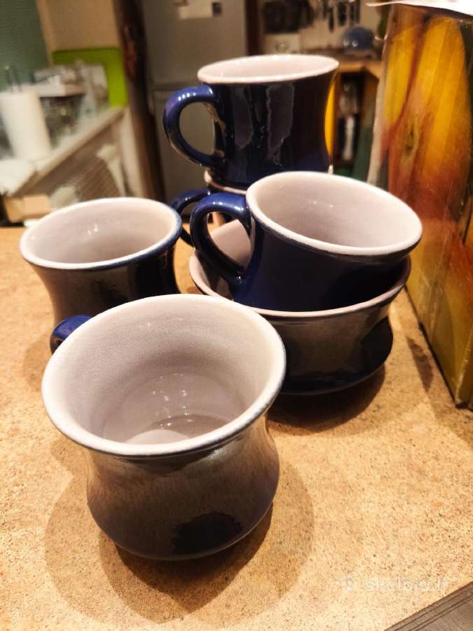 Mėlyni keramikiniai 5 puodeliai ir cukrinė - nuotraukos Nr. 3