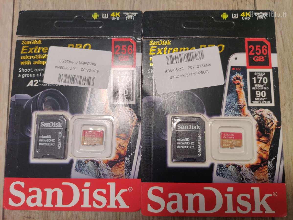 Sandisk 256gb extreme pro padirbta kortele microsd