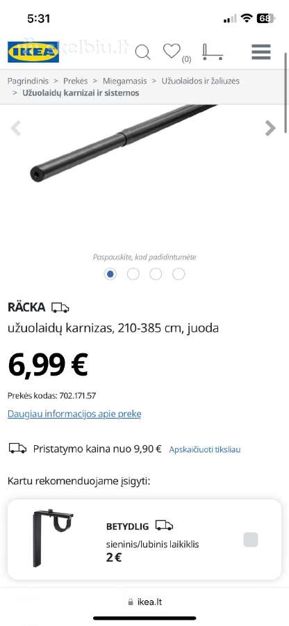 Ikea karnizas ir laikikliai