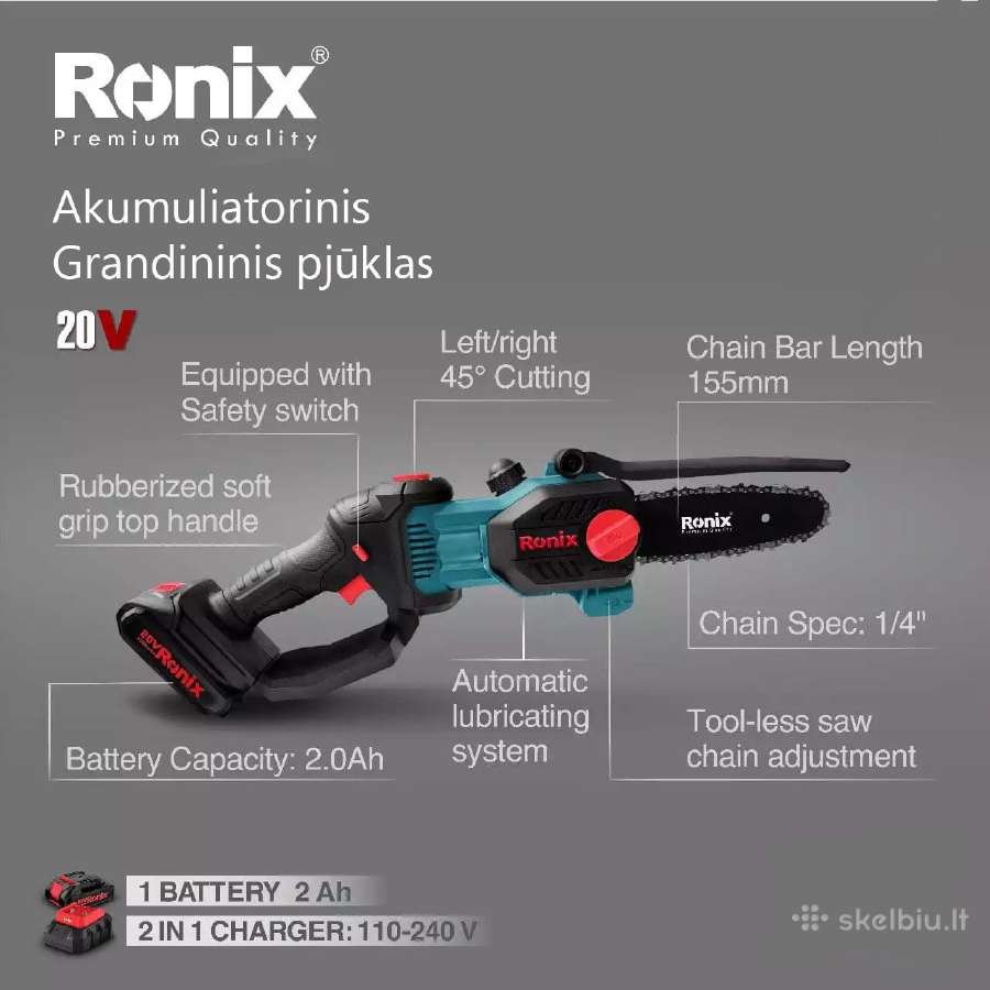 Akumuliatorinis grandininis pjūklas 8 su tepimu - nuotraukos Nr. 11