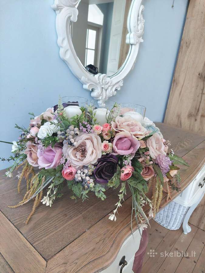 Kūrybinis floristo darbas - 3 žvakių kompozicija - nuotraukos Nr. 3