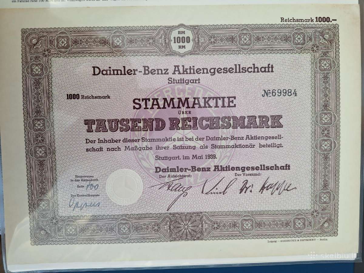 Vokietija 1941 m. Daimler-benz akcija