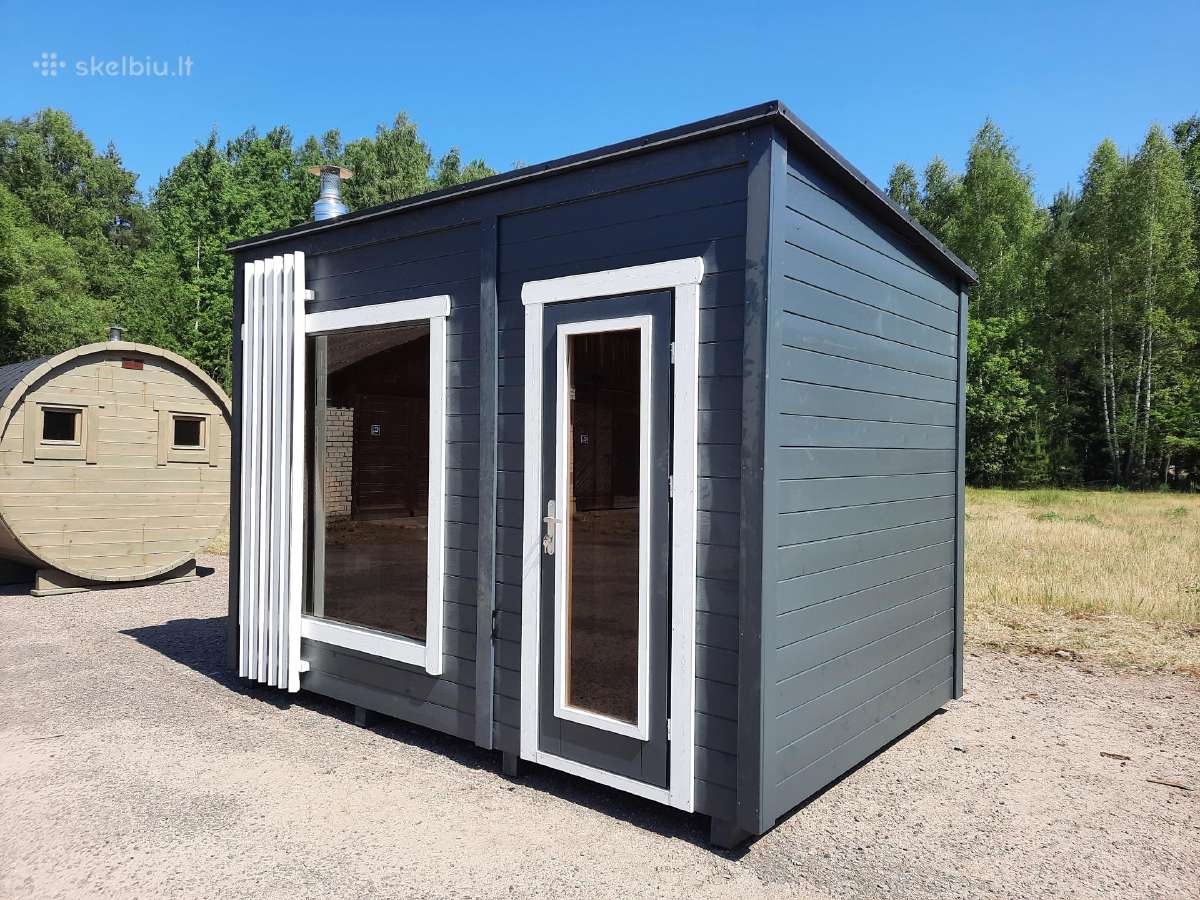 Lauko mobilios medinės pirtys 2.3x3.5m