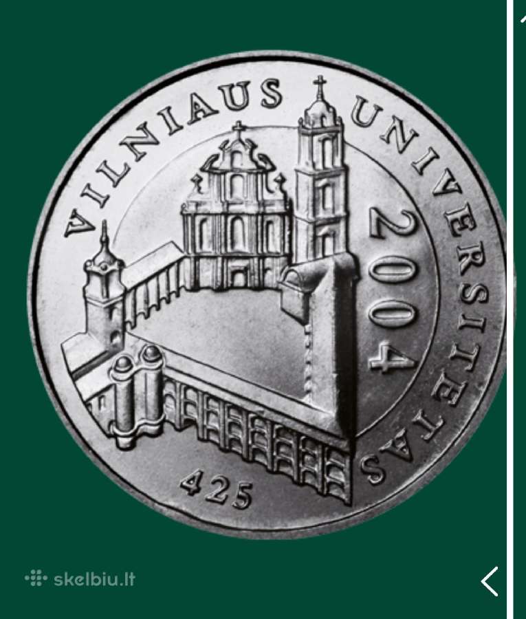 1 lito moneta - Vilniaus Universitetas 425 - nuotraukos Nr. 7