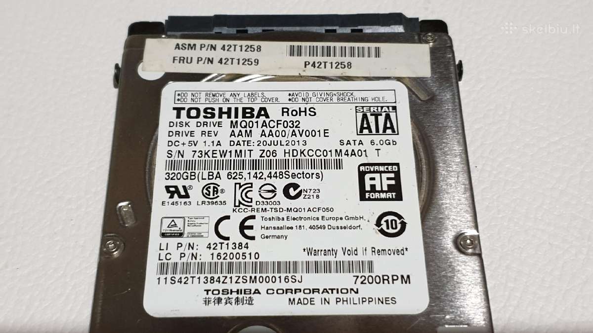 320gb 2,5hdd Toshiba 7200rpm - nuotraukos Nr. 3