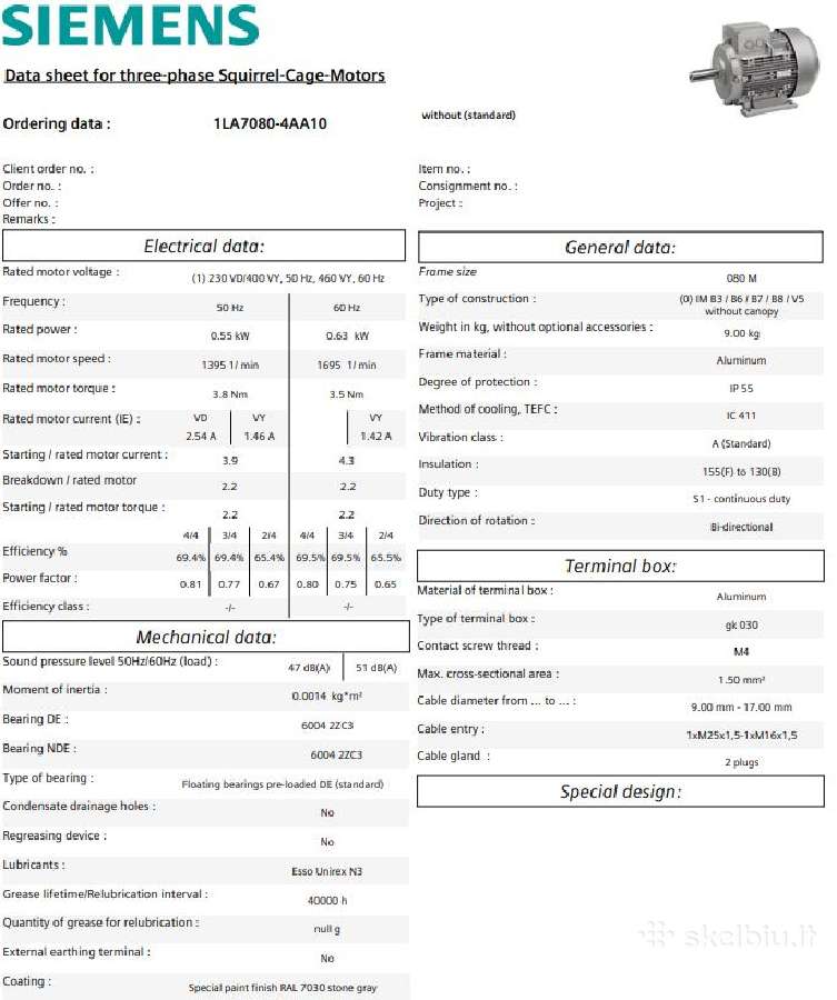 Trifazis variklis Siemens 0,55 kw - nuotraukos Nr. 3