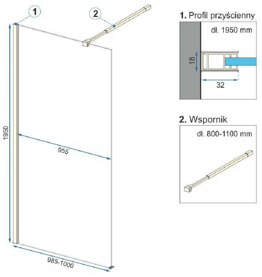 Dušo sienelė 90cm pigiau Aero Gold - nuotraukos Nr. 5
