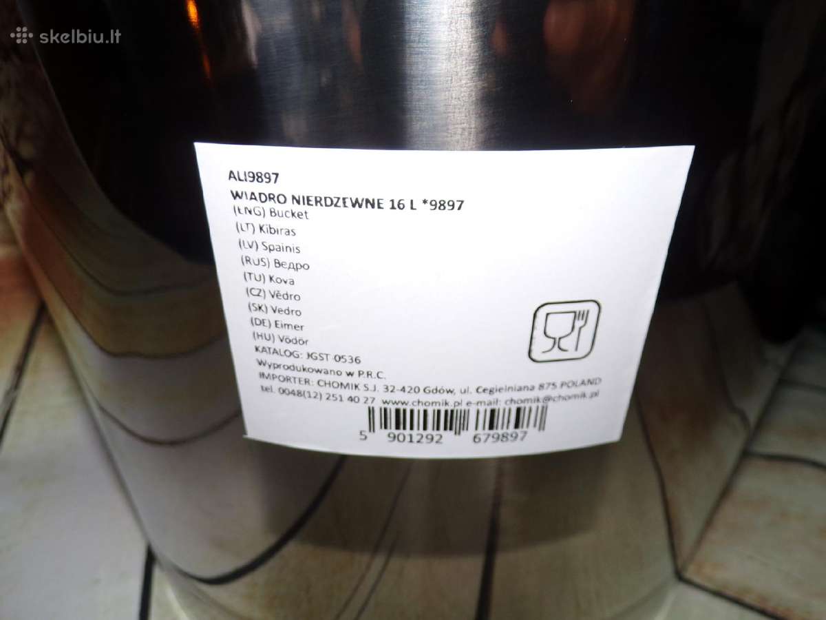 Maistinis nerudijancio plieno kibiras 16 l - nuotraukos Nr. 3