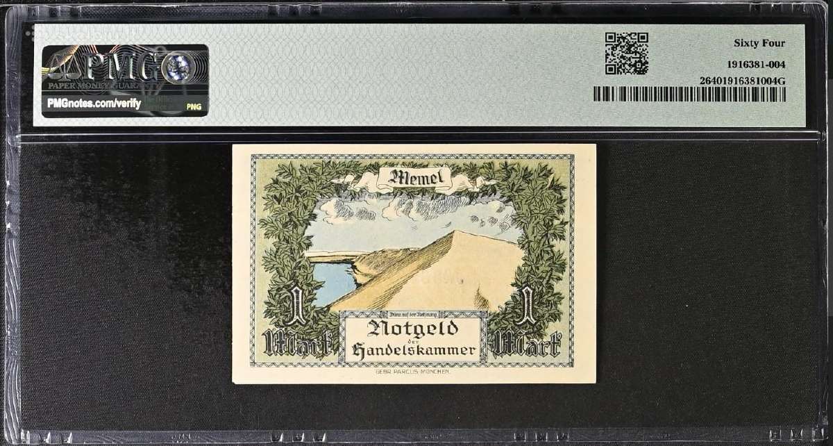 Memelis 1 Mark 1922 m. Pmg 64 Memel - nuotraukos Nr. 2