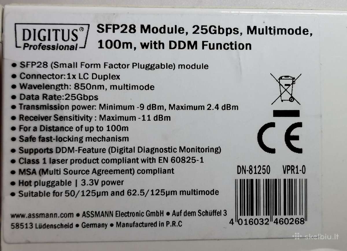 Adapteris Mini Gbic [Sfp] modulis, 25 Gbps, 100 m, - nuotraukos Nr. 4