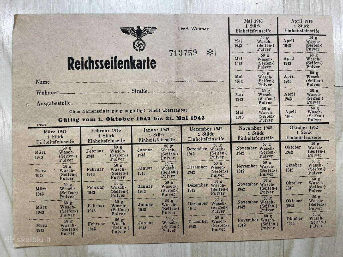 Reicho muilo kortelė 1942 m