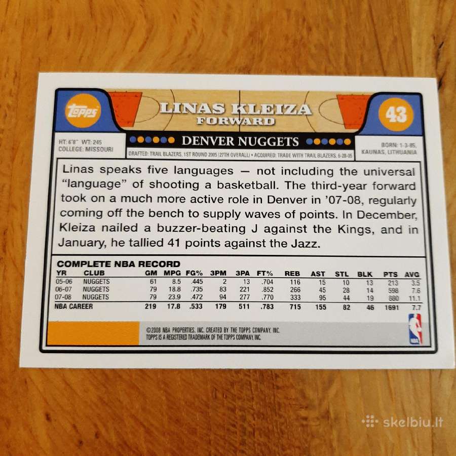 Nba kortelė Linas Kleiza - nuotraukos Nr. 2