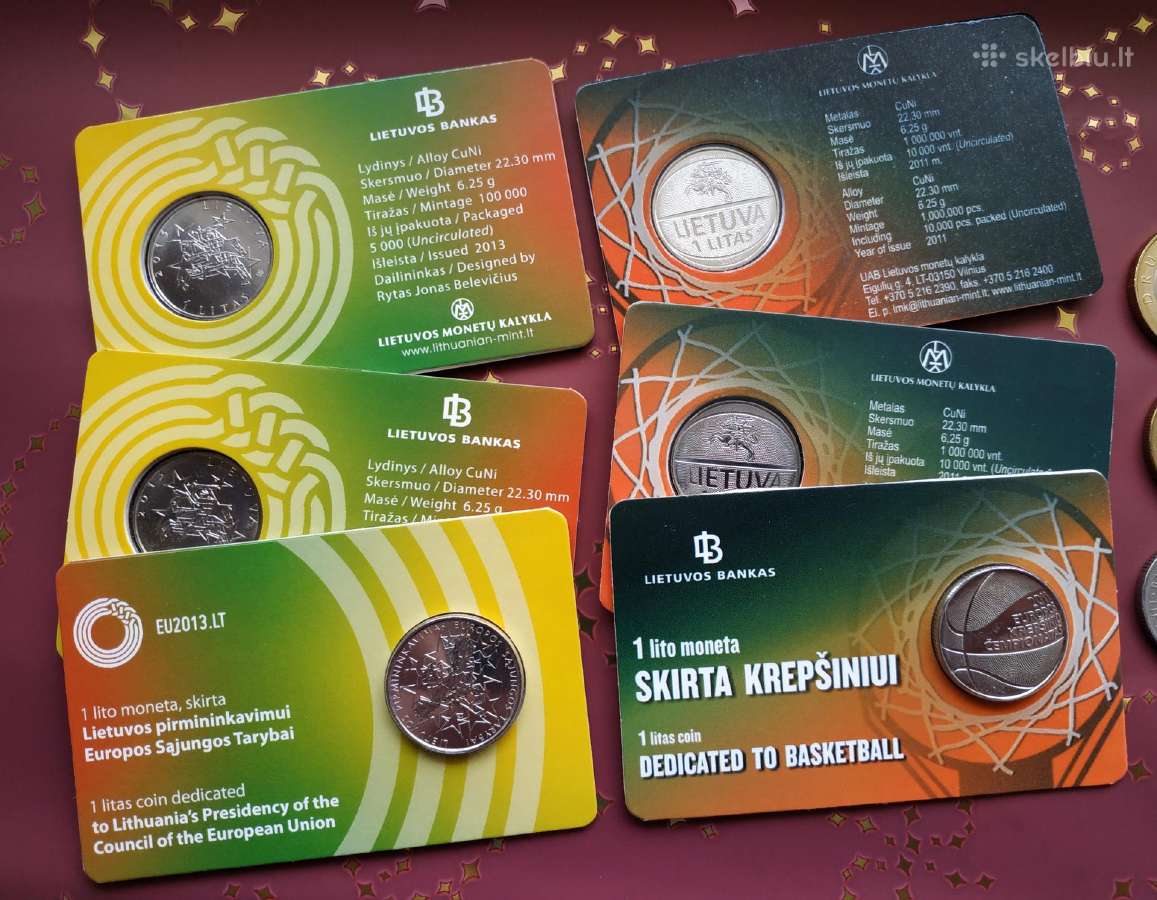 Litai kortelėse Pirmininkavimui ir Krepšiniui