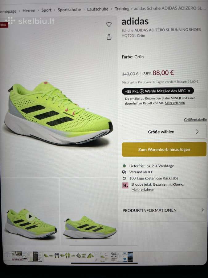 Parduodu kedus Adidas , Adizero SL Running Shoes - nuotraukos Nr. 2