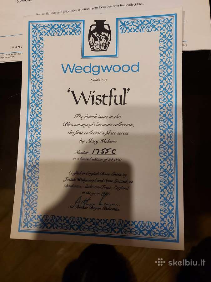 Nauna Wedgwood kolekcijinė lėkštė su sertifikatu - nuotraukos Nr. 5
