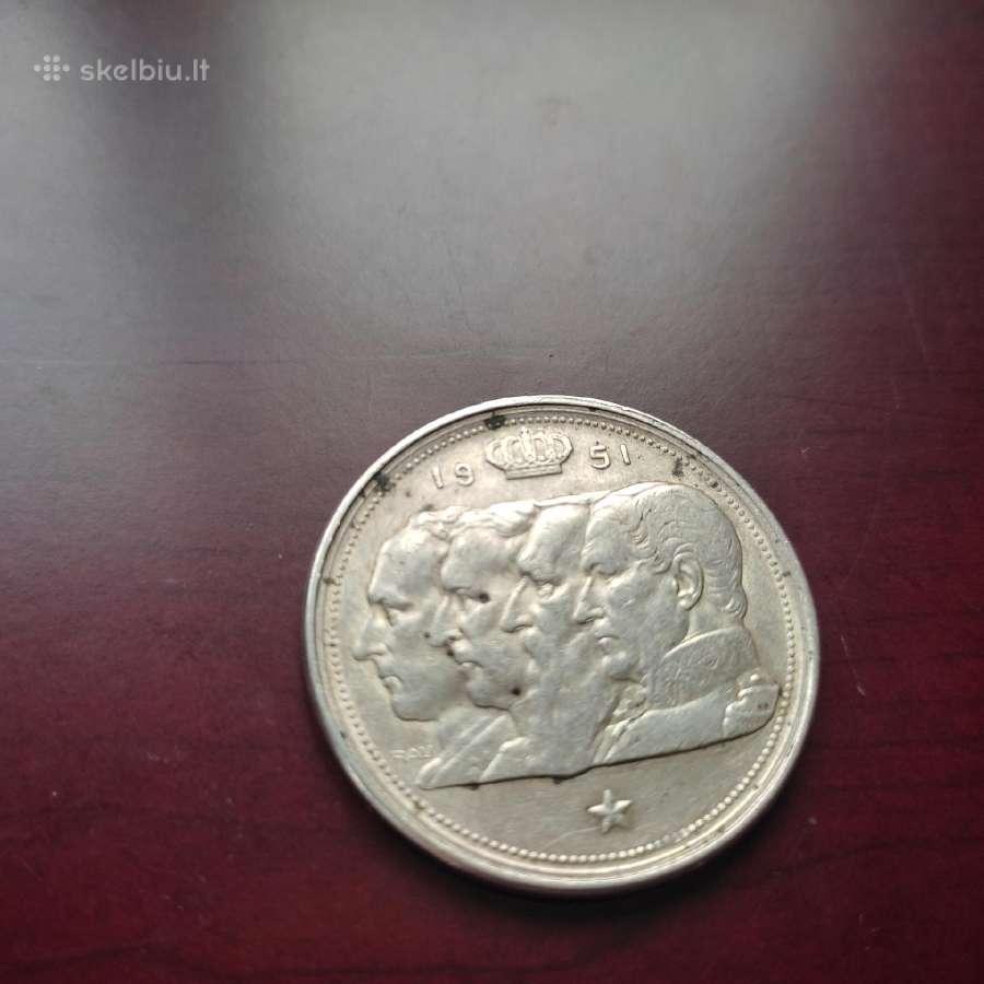 Sidabrine moneta Belgija 100 Franc.