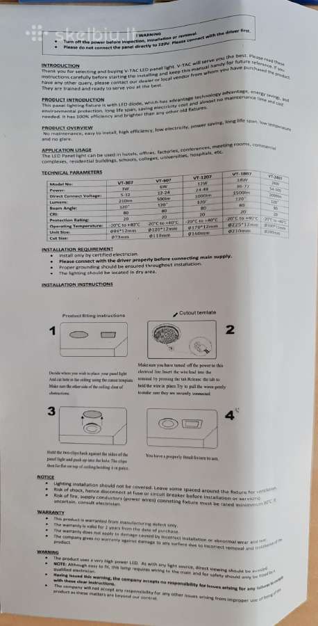 LED įmontuojama šviestuvas panelė 4000k, 18w - nuotraukos Nr. 5
