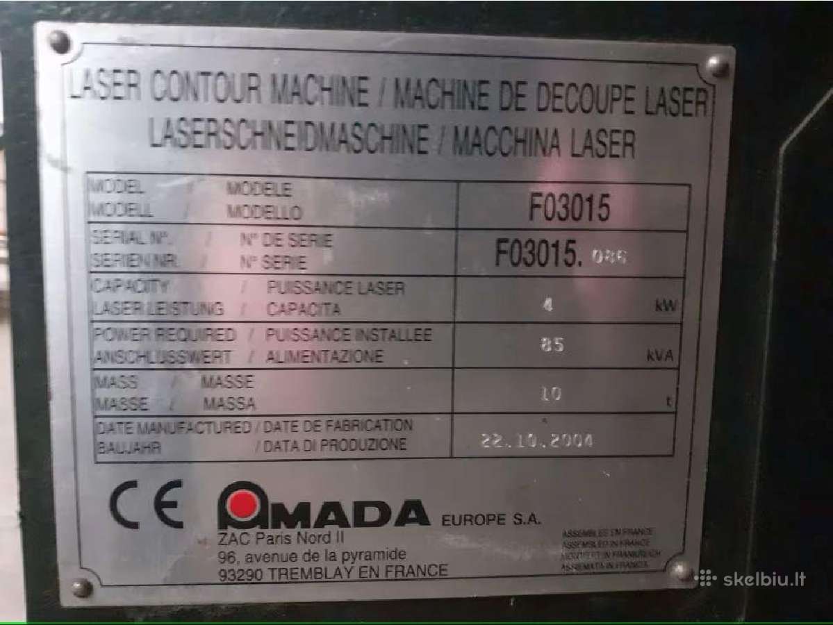 Amada Fo-3015nt - 4 kw + Aslul lazerinio pjovimo - nuotraukos Nr. 17