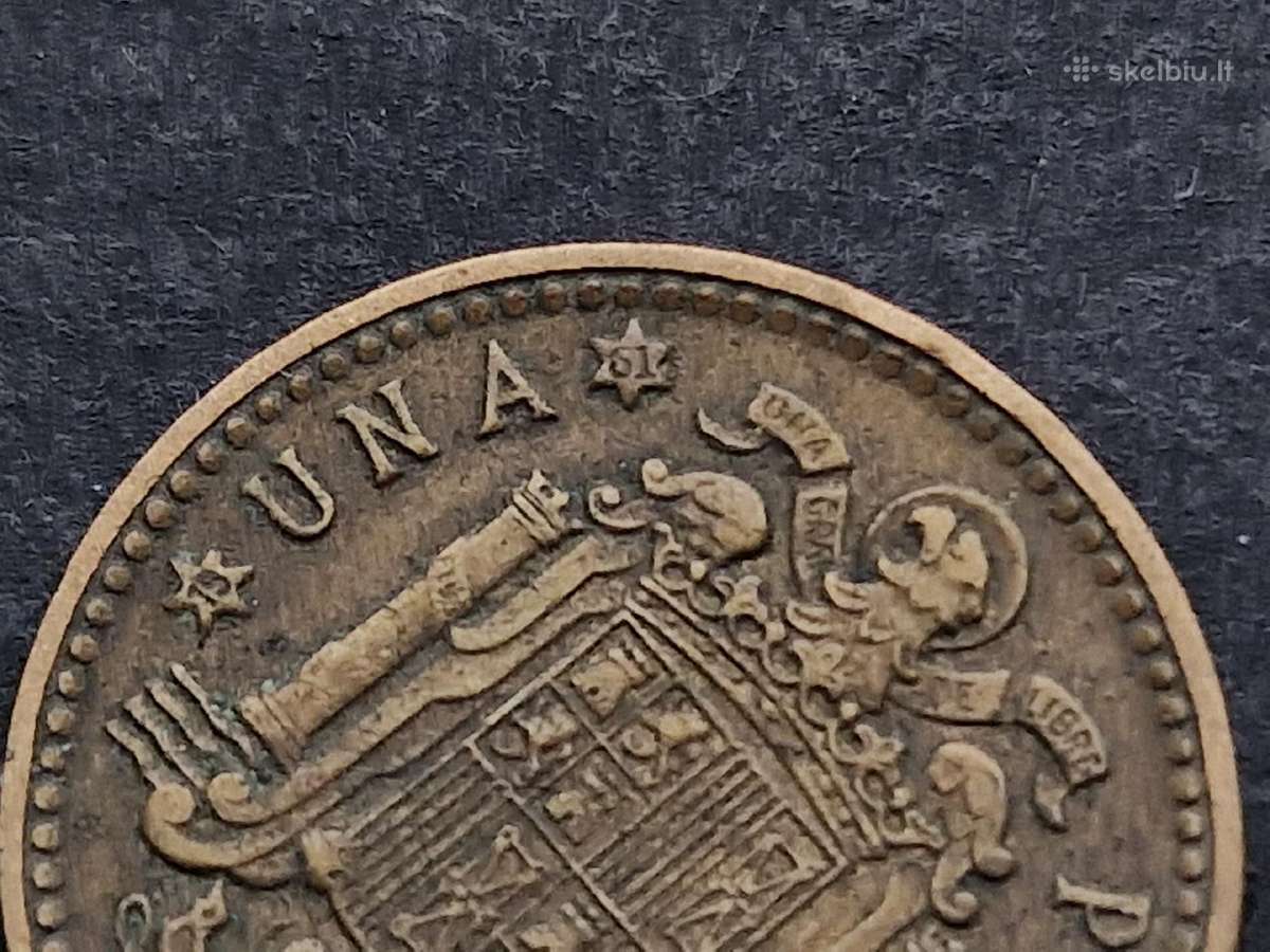 Ispanijos Karalystės 1 peseta 1953 m. žymuo 61 - nuotraukos Nr. 3