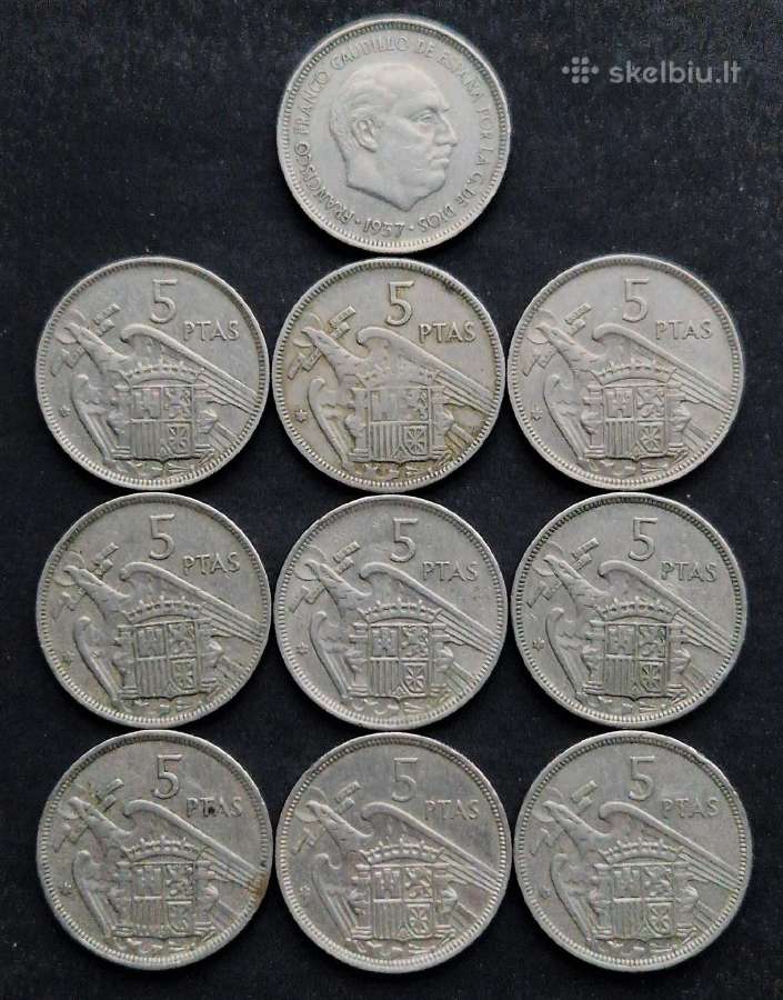 Ispanijos Karalystės 5 pesetos 1957 m.