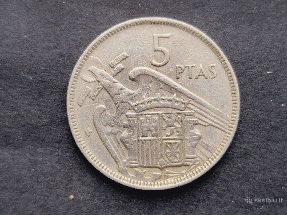 Ispanijos Karalystės 5 pesetos 1957 m. - nuotraukos Nr. 2