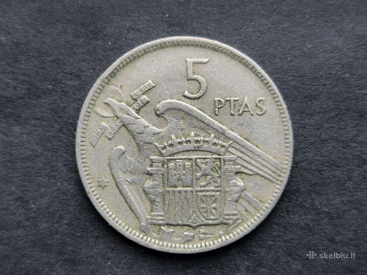 Ispanijos Karalystės 5 pesetos 1957 m. - nuotraukos Nr. 8