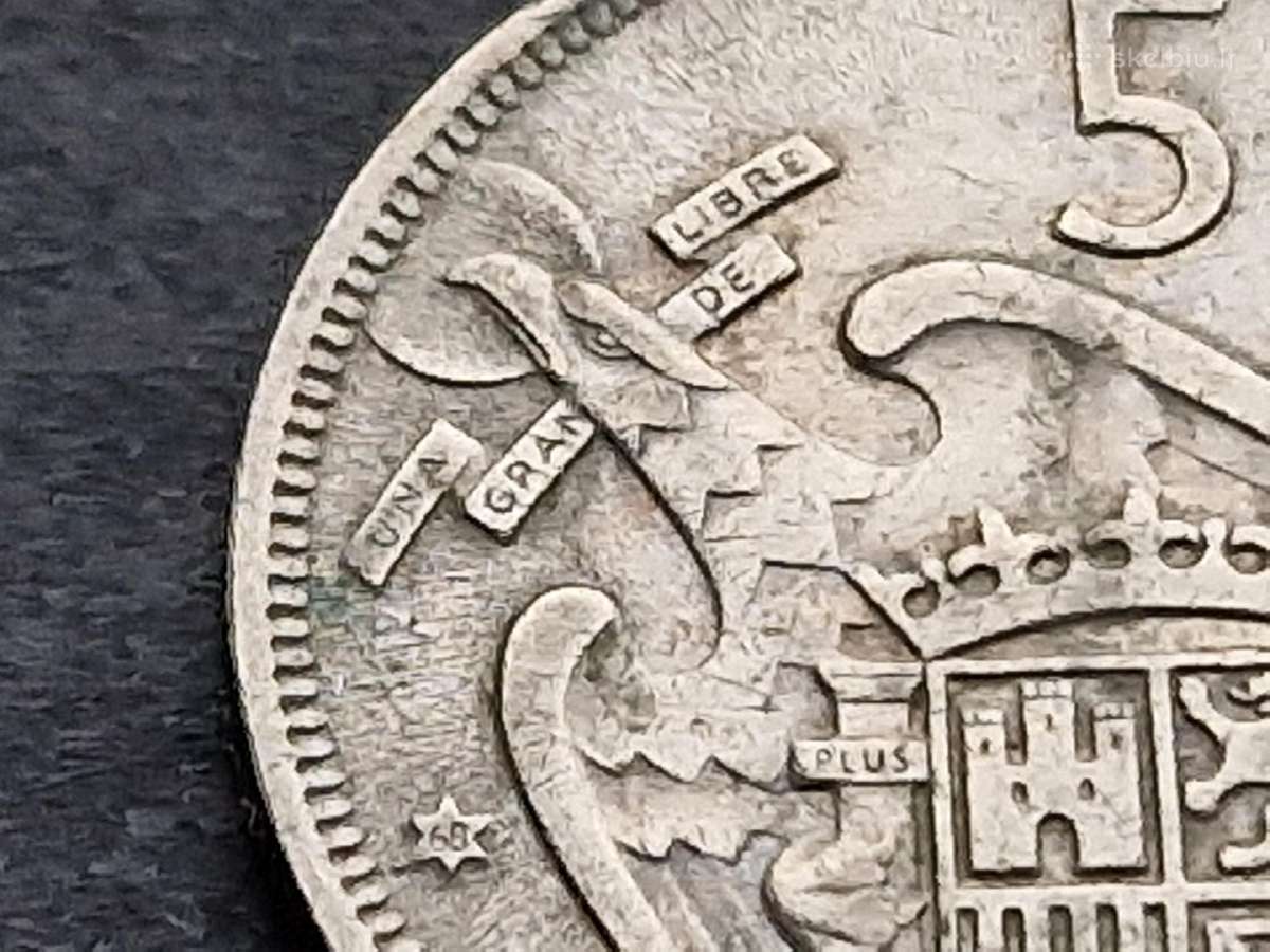 Ispanijos Karalystės 5 pesetos 1957 m. - nuotraukos Nr. 12