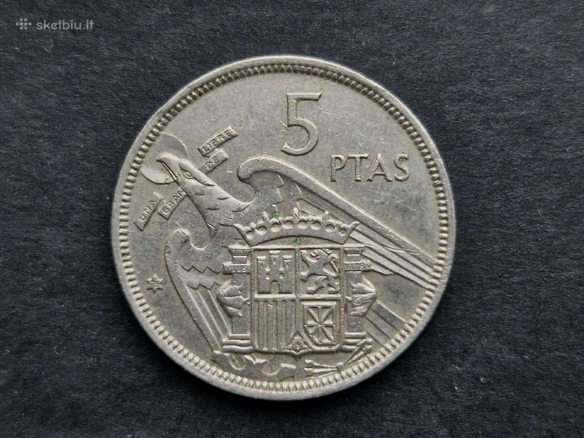 Ispanijos Karalystės 5 pesetos 1957 m. - nuotraukos Nr. 14