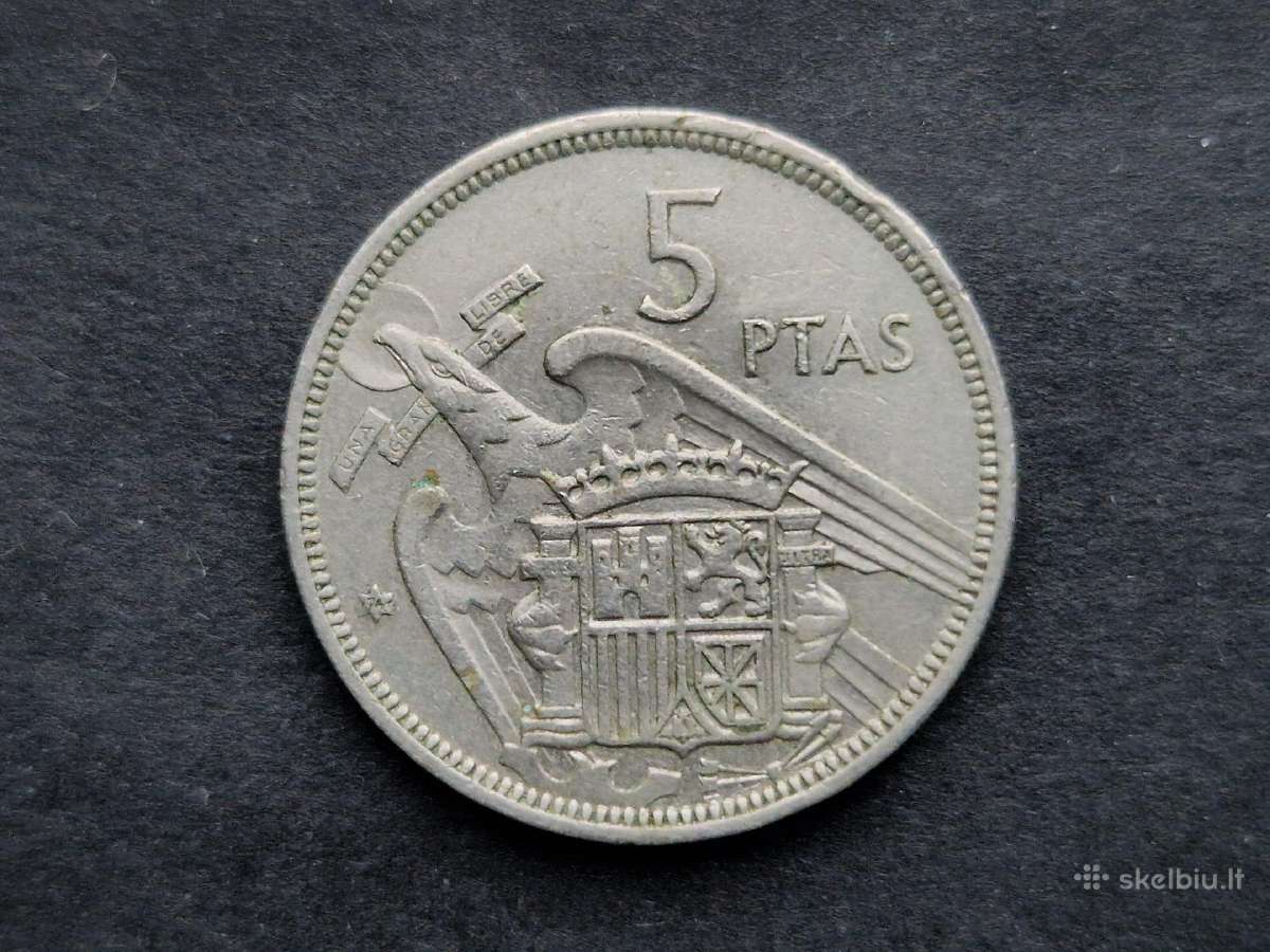 Ispanijos Karalystės 5 pesetos 1957 m. - nuotraukos Nr. 17