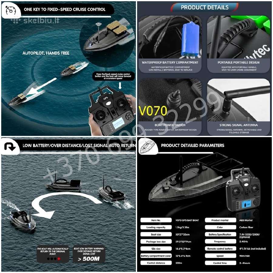 HXZB Fishing Bait RC Boat, 500M Remote Control 1.5Kg Loading Fish Finder  5.4Km/H Motor Speedboat Double Motor Intelligent Fishing Boat