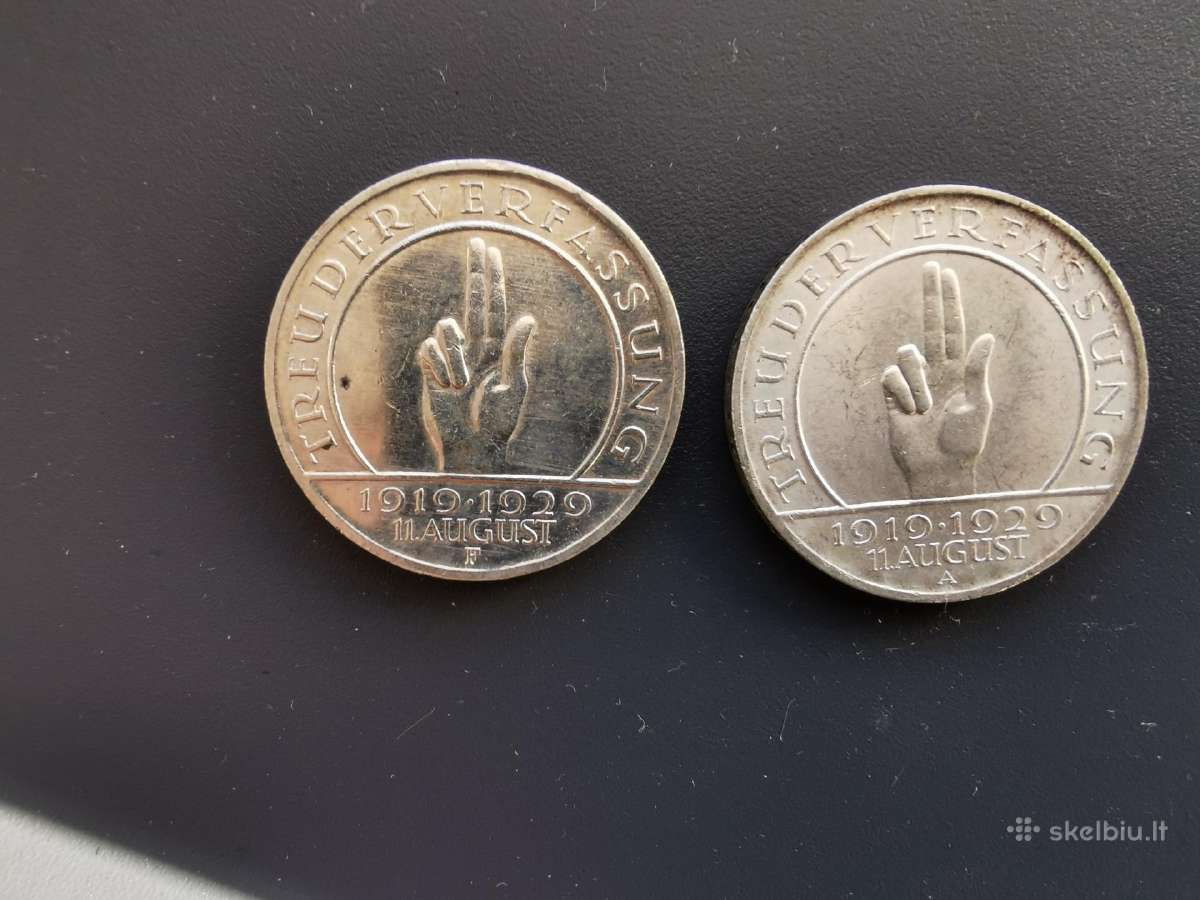 Vokietija 1929 3 Reichsmark Veimaro konstitucija - nuotraukos Nr. 2