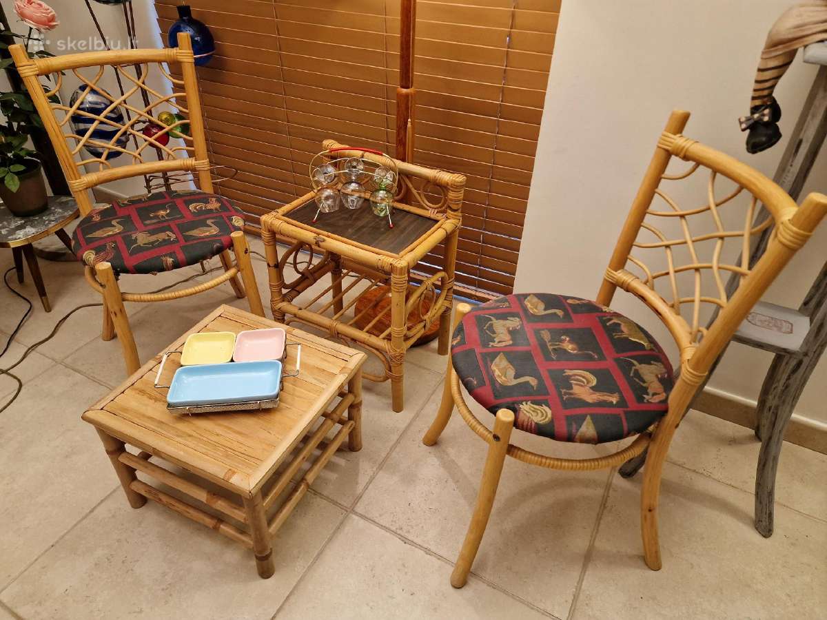 Vintažinės mid century natūralaus ratango kėdės - nuotraukos Nr. 37