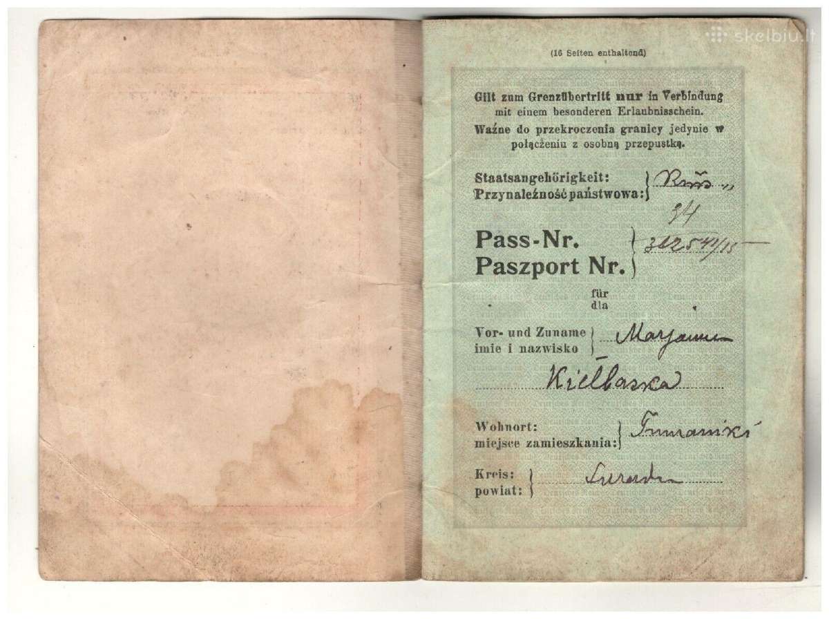 Lenkijos pasas 1915 Sieradz Polen 1915 - nuotraukos Nr. 2