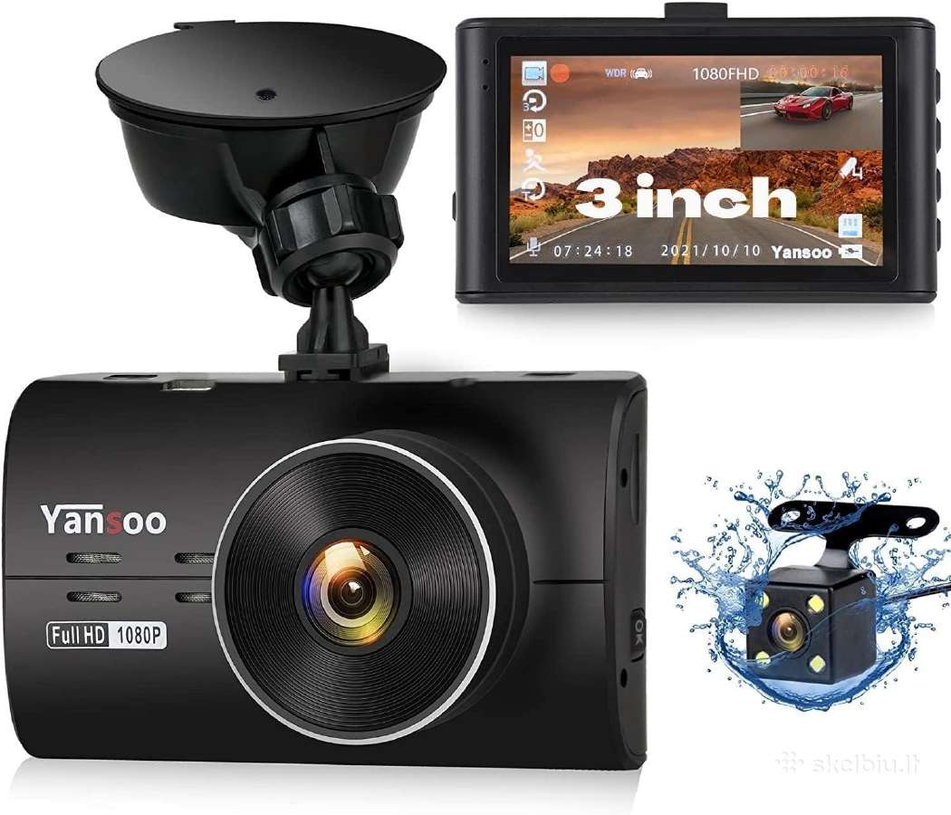 Registratorius dash cam su ekranu 2 kameros